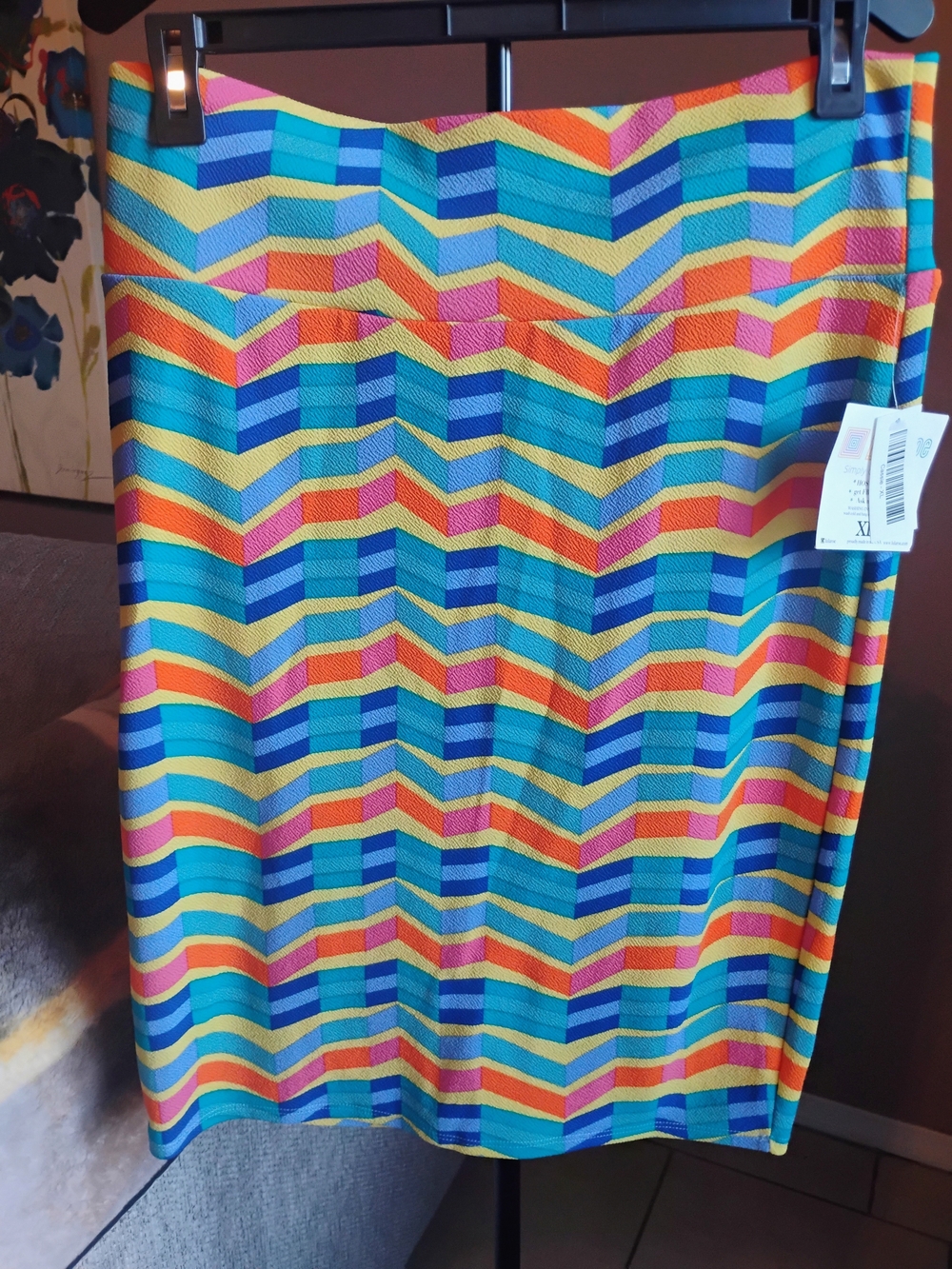 LuLaRoe Size XL Multicolor Chevron Mini Skirt - Blue, Yellow, Pink & Orange